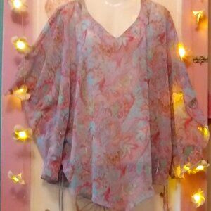 Lane Bryant (14/16) Sheer Floral Flutter Seeve